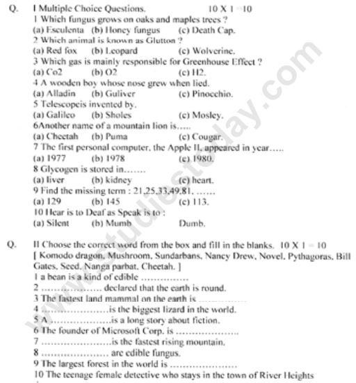 Cbse Class 6 General Knowledge Question Paper Set B