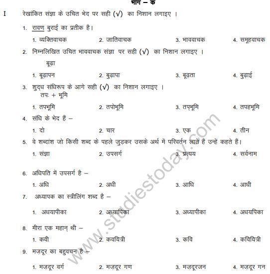 CBSE Class 6 Hindi Sample Paper Set D