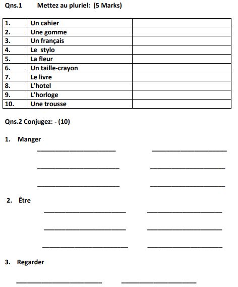 cbse class 7 french sample paper set j