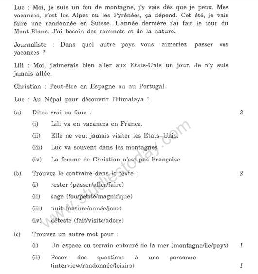 CBSE Class 10 French Sample Paper (4)