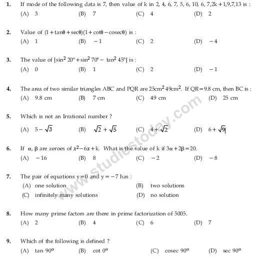 CBSE Class 10 Mathematics Sample Paper 2012 (11)