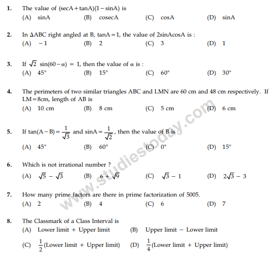 CBSE Class 10 Mathematics Sample Paper 2012 (12)