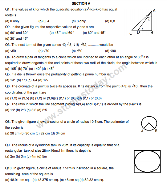 CBSE Class 10 Mathematics Sample Paper 2012 (5)