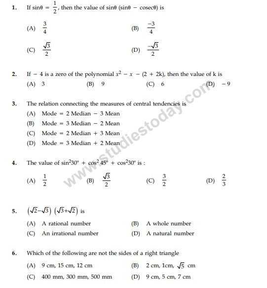 CBSE Class 10 Mathematics Sample Paper 2012 (8)