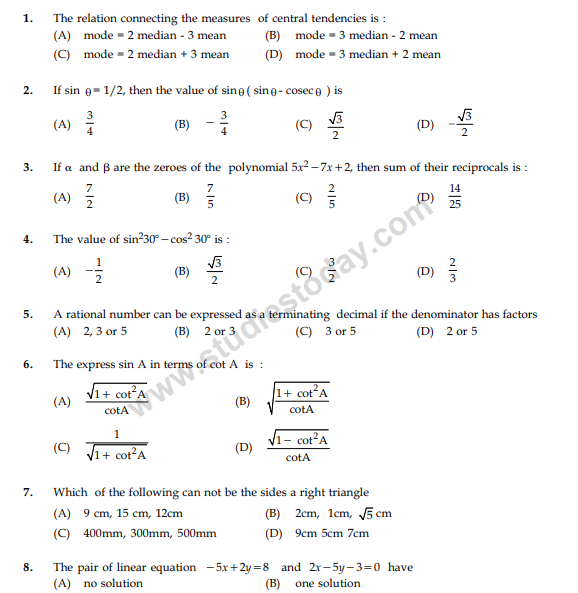 CBSE Class 10 Mathematics Sample Paper 2012 (9)