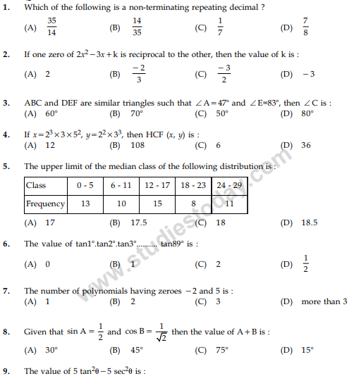CBSE Class 10 Mathematics Sample Paper 2013 (9)