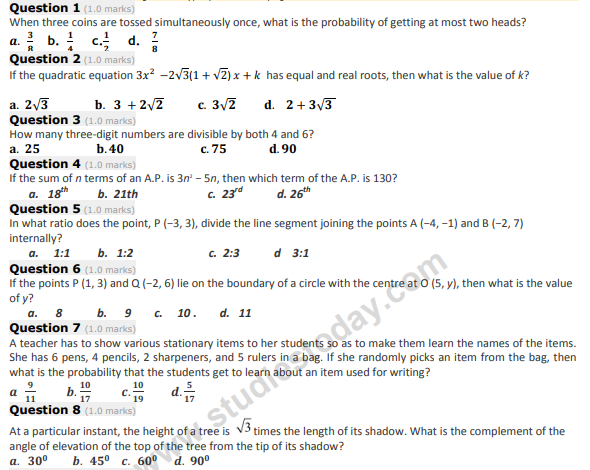 CBSE Class 10 Mathematics Sample Paper 2013-14 (8)