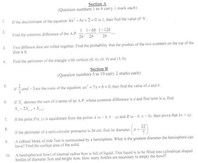 CBSE Class 10 Mathematics Sample Paper 2017 (2)