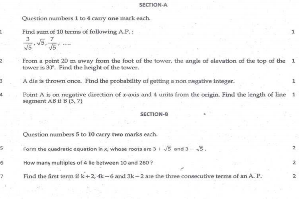 CBSE Class 10 Mathematics Sample Paper 2017 (6)