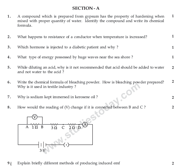 CBSE Class 10 Science Sample Paper 2014 (11)