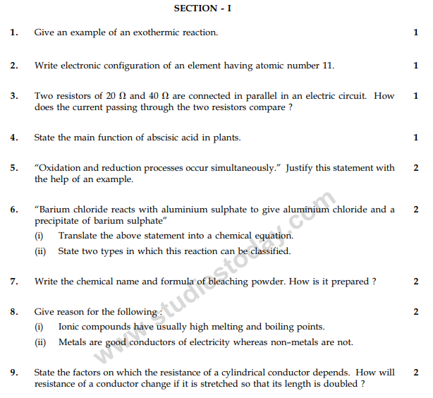 CBSE Class 10 Science Sample Paper 2014 (2)