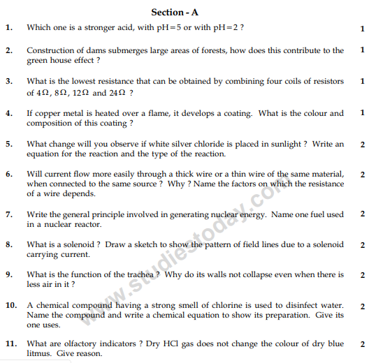 CBSE Class 10 Science Sample Paper 2014 (6)