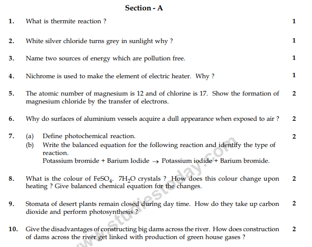 CBSE Class 10 Science Sample Paper 2014 (8)