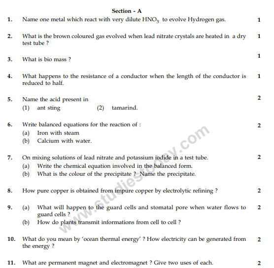 CBSE Class 10 Science Sample Paper 2014 (9)