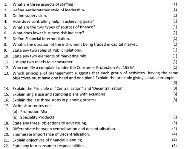 CBSE Class 12 Business Studies Sample Paper SA1 2015 (1)