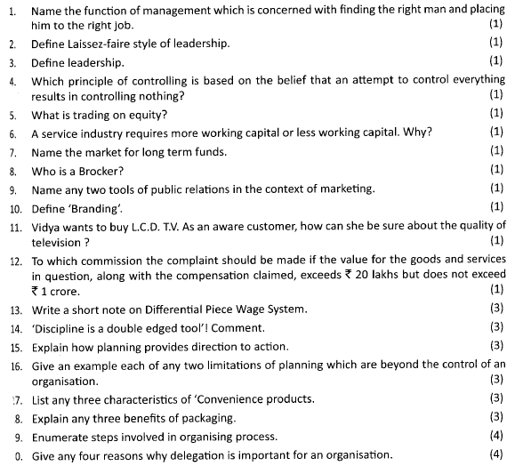 CBSE Class 12 Business Studies Sample Paper SA2 2015 (1)