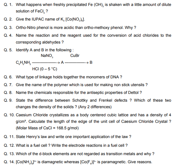 CBSE Class 12 Chemistry Sample Paper SA1 2015 (2)