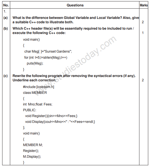 CBSE Class 12 Computer Science Sample Paper 2010 (1)