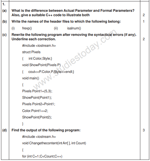 CBSE Class 12 Computer Science Sample Paper 2011 (1)