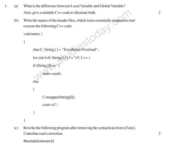 CBSE Class 12 Computer Science Sample Paper 2012 (2)