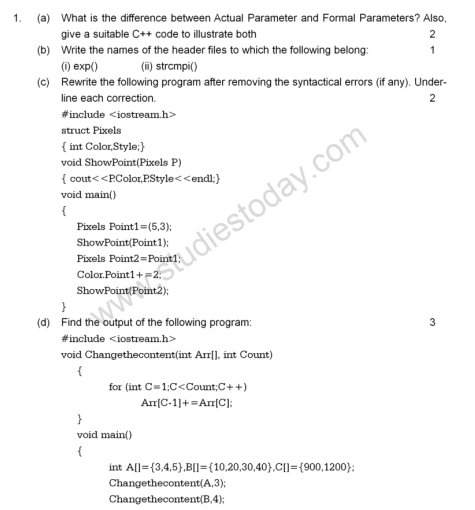 CBSE Class 12 Computer Science Sample Paper 2012 Solved Set C