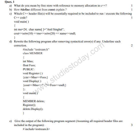 CBSE Class 12 Computer Science Sample Papers 2013 (22)
