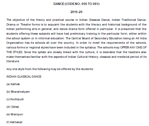 CBSE Class 12 Dance Syllabus 2019 2020