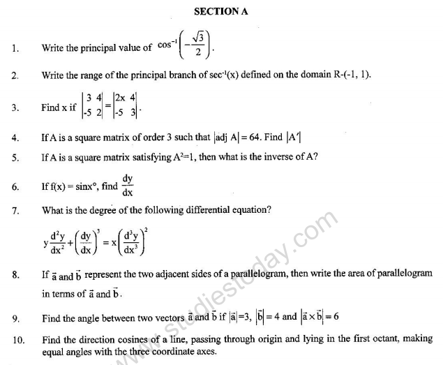 CBSE Class 12 Mathematics Sample Paper 2011 (1)