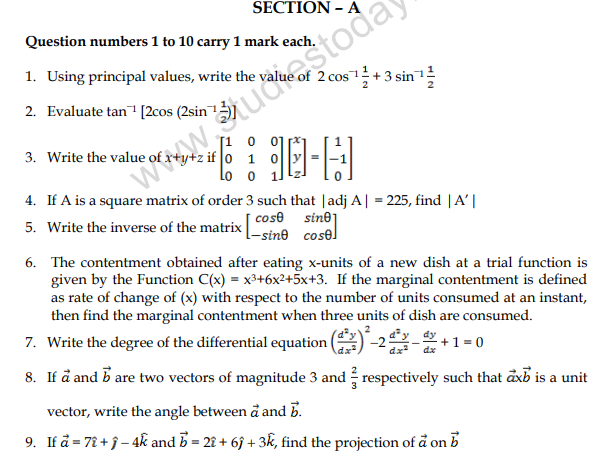 CBSE Class 12 Mathematics Sample Paper 2013 (10)