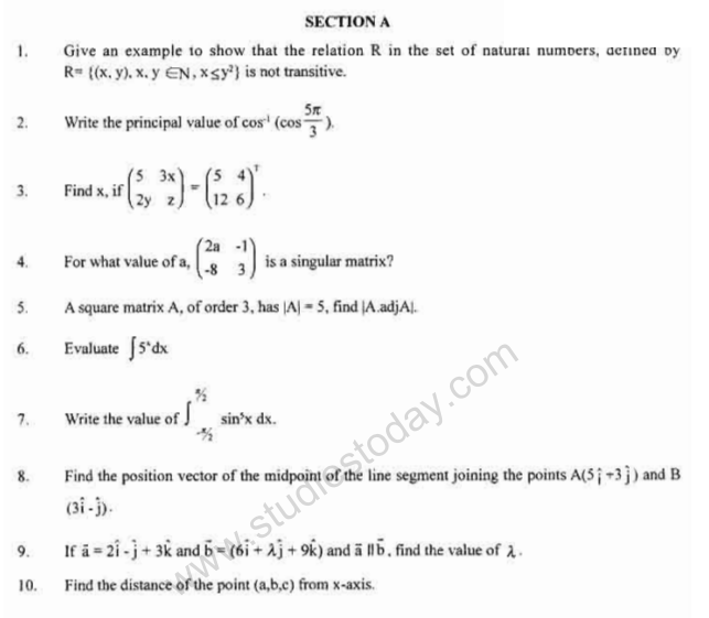 CBSE Class 12 Mathematics Sample Paper 2013 (13)