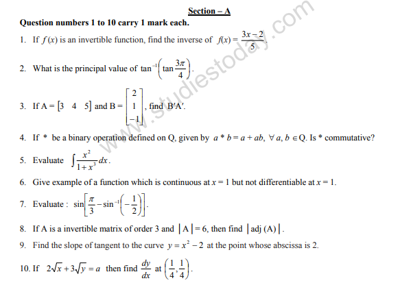 CBSE Class 12 Mathematics Sample Paper 2013 (18)