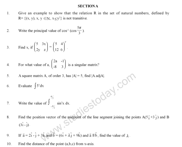 CBSE Class 12 Mathematics Sample Paper 2013 (5)