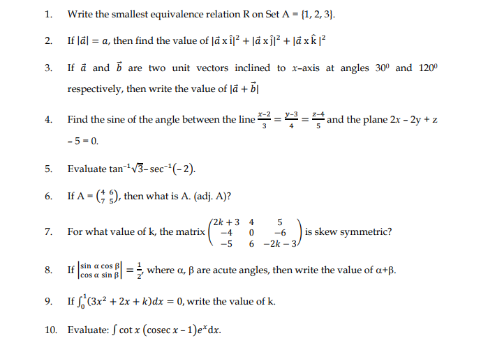 CBSE Class 12 Mathematics Sample Paper 2014 (2)