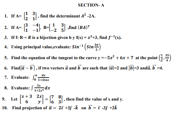 CBSE Class 12 Mathematics Sample Paper 2014 (4)