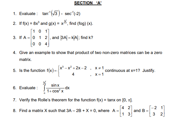 CBSE Class 12 Mathematics Sample Paper 2014 (8)
