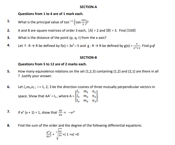 CBSE Class 12 Mathematics Sample Paper 2017 (2)