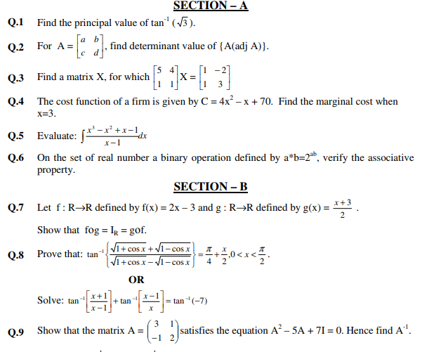 CBSE Class 12 Mathematics Sample Paper 2017 (3)