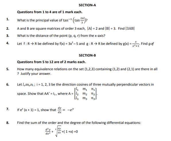 CBSE Class 12 Mathematics Sample Paper 2017 (8)