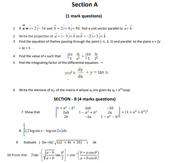 CBSE Class 12 Mathematics Sample Paper 2018 (3)