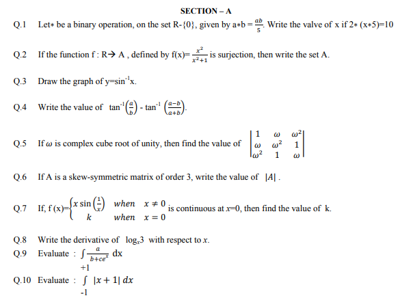 CBSE Class 12 Mathematics Sample Paper SA1 2014