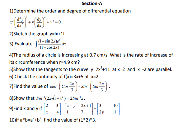 CBSE Class 12 Mathematics Sample Paper SA1 2015 (1)