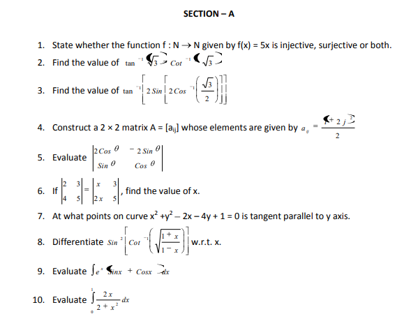 CBSE Class 12 Mathematics Sample Paper SA1 2015 (2)