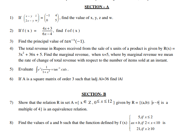 CBSE Class 12 Mathematics Sample Paper SA2 2014 (1)