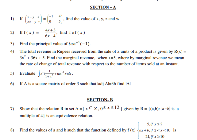 CBSE Class 12 Mathematics Sample Paper 2015 Set 08