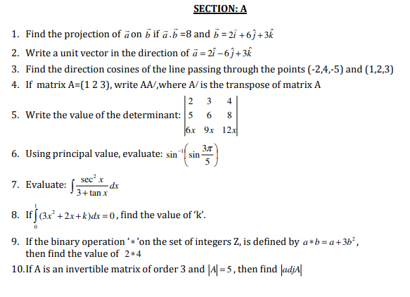 CBSE Class 12 Mathematics Sample Paper SA2 2015 (4)