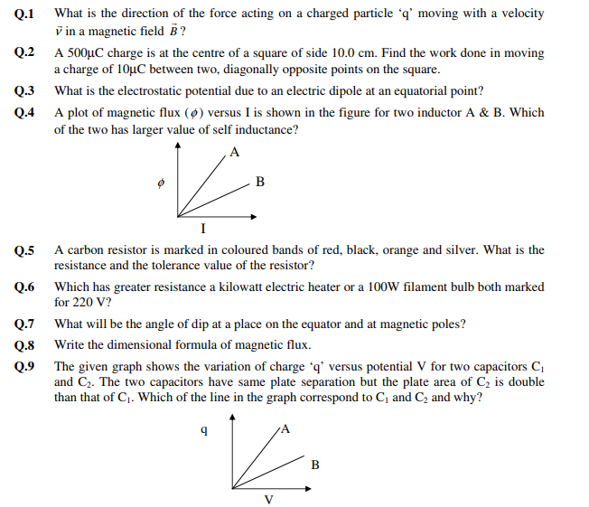 CBSE Class 12 Physics Sample Paper SA1 2013