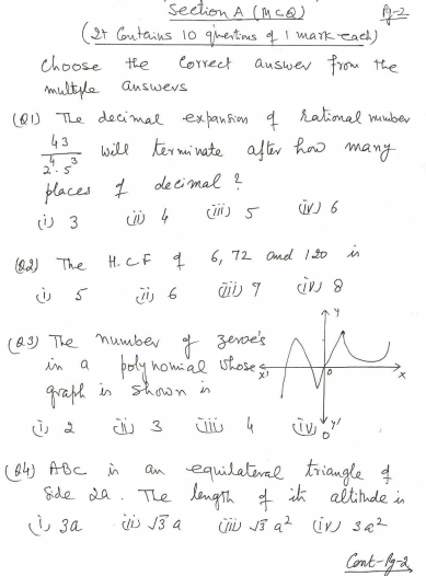 CBSE Class X Mathematics Sample Paper 4 Part A
