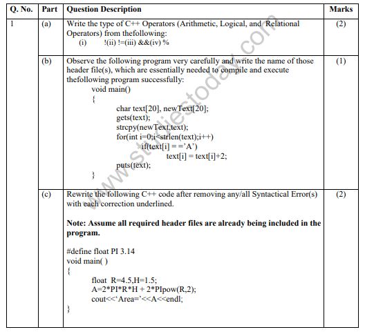 Cbse Class 12 Computer Science Sample Paper 2019 Solved