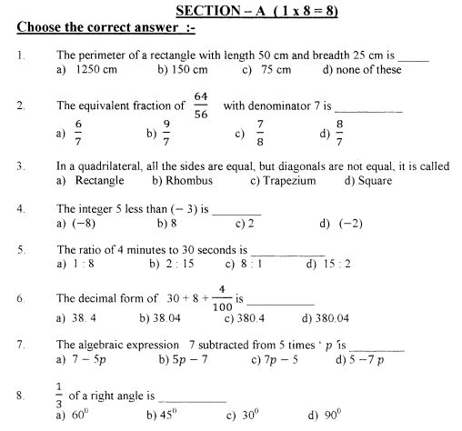 9th Class Maths Question Paper 2019