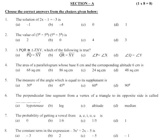 Mathematics Past Question Papers